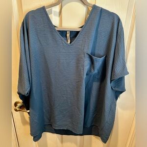 Zenana Dusty Blue 3/4 Sleeve Boxy Blouse